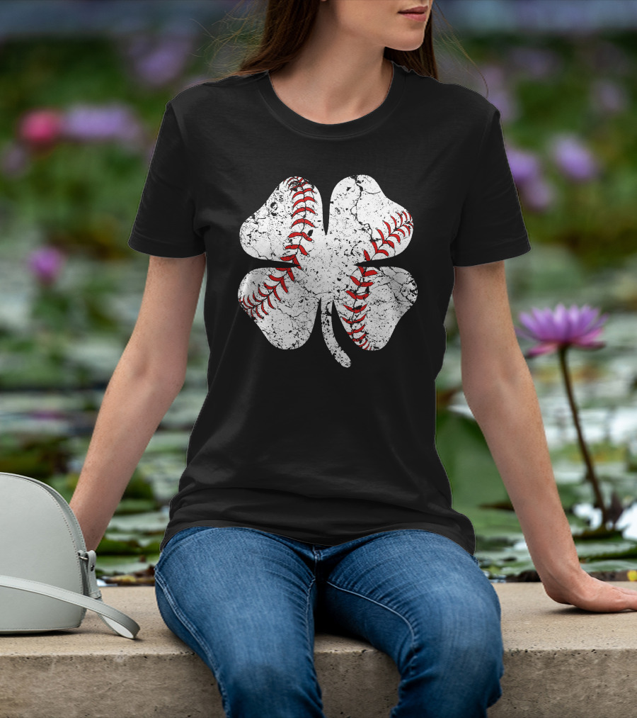 Baseball St Patricks Day Clover Stitching T-Shirt