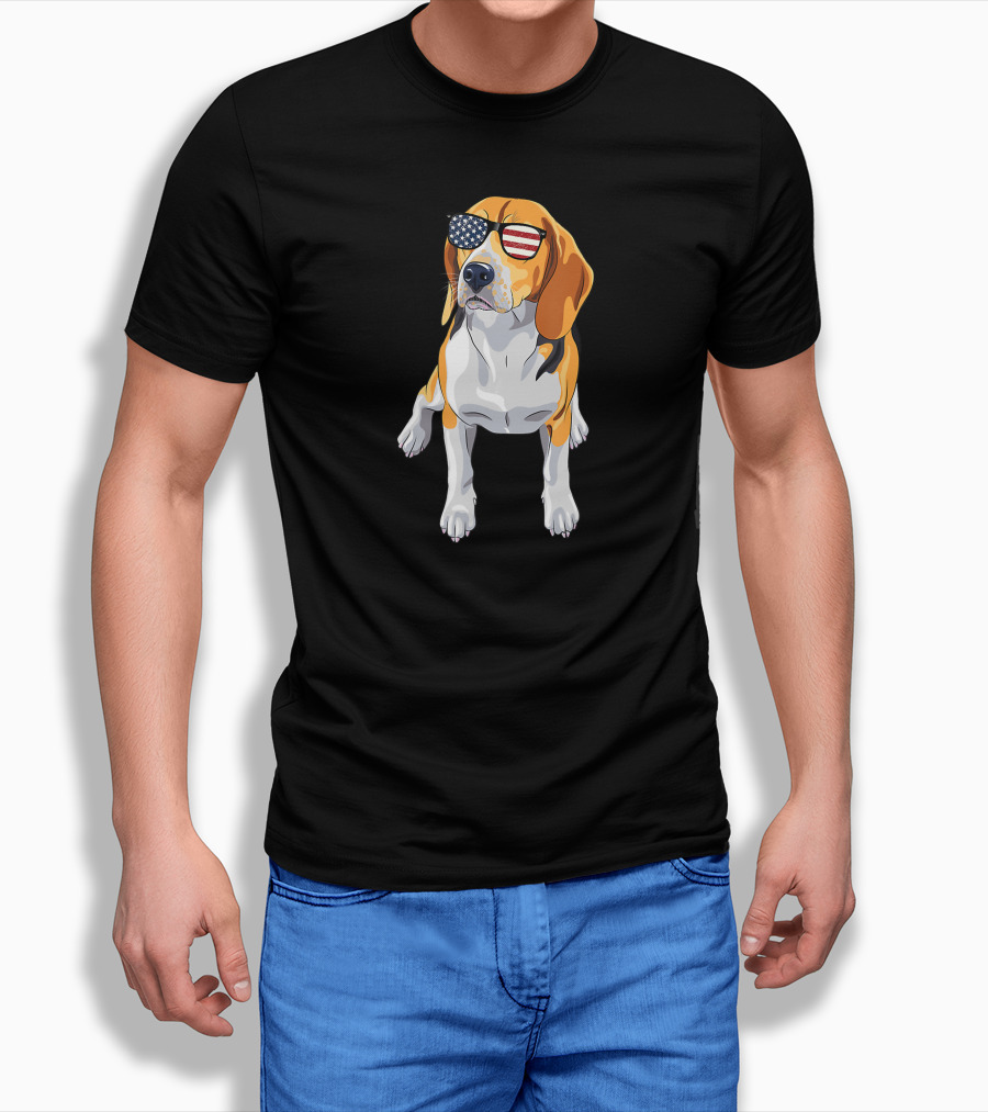 Beagle Wearing American Flag Sunglasses Patriotic T-Shirt