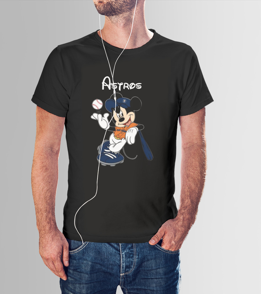 Mickey Astros Baseball Player In Orange And Blue T-Shirt