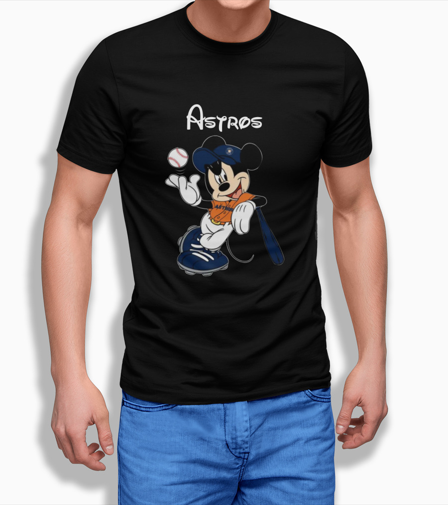 Mickey Astros Baseball Player In Orange And Blue T-Shirt