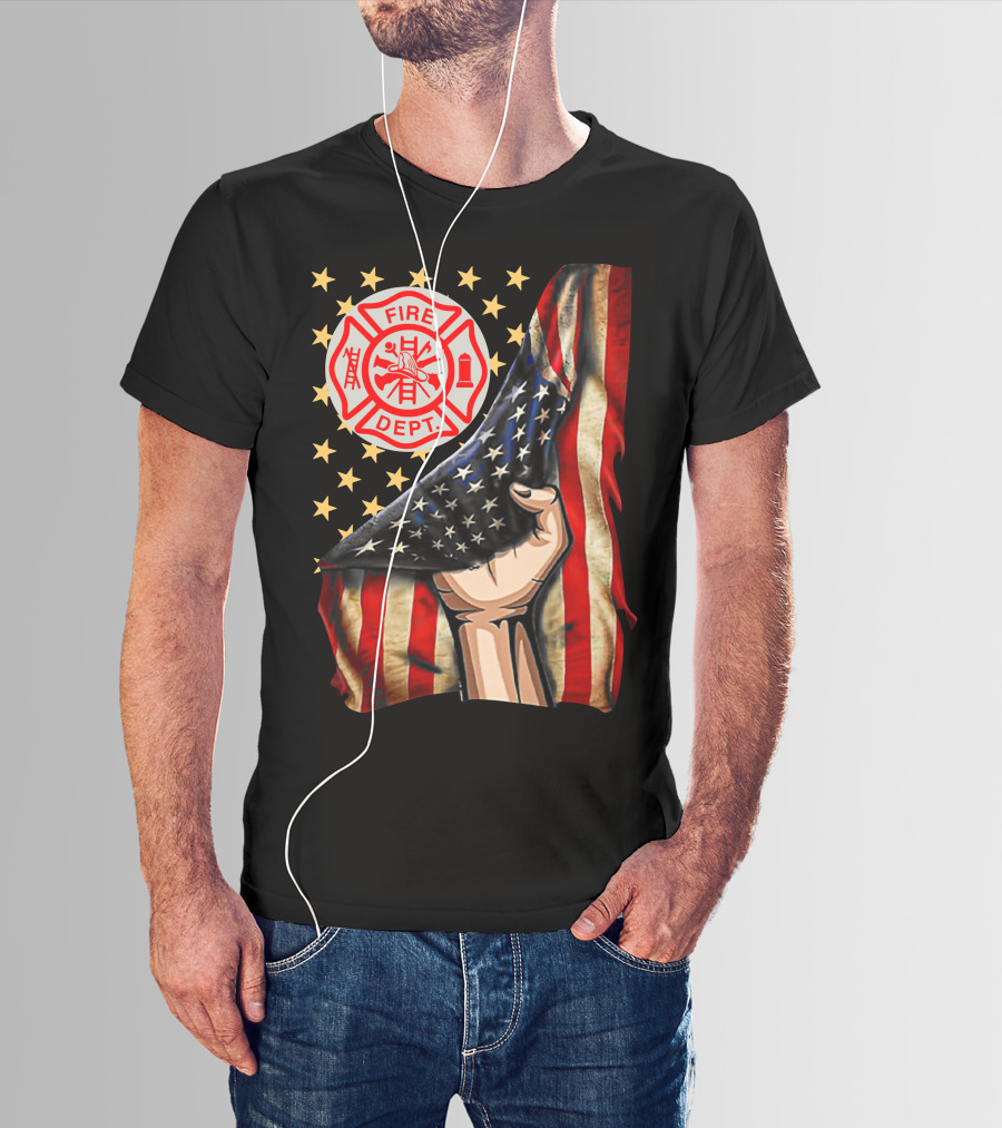 FIRE DEPT AMERICAN FIREFIGHTER FLAG STARS T-Shirt