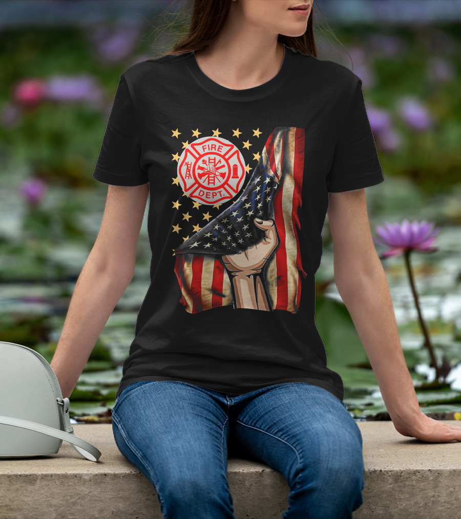FIRE DEPT AMERICAN FIREFIGHTER FLAG STARS T-Shirt