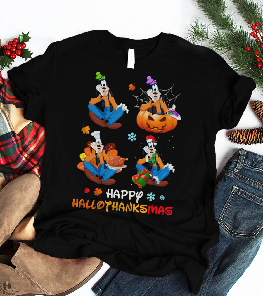 Happy Hallothanksmas Goofy Pumpkin Turkey Gift T-Shirt