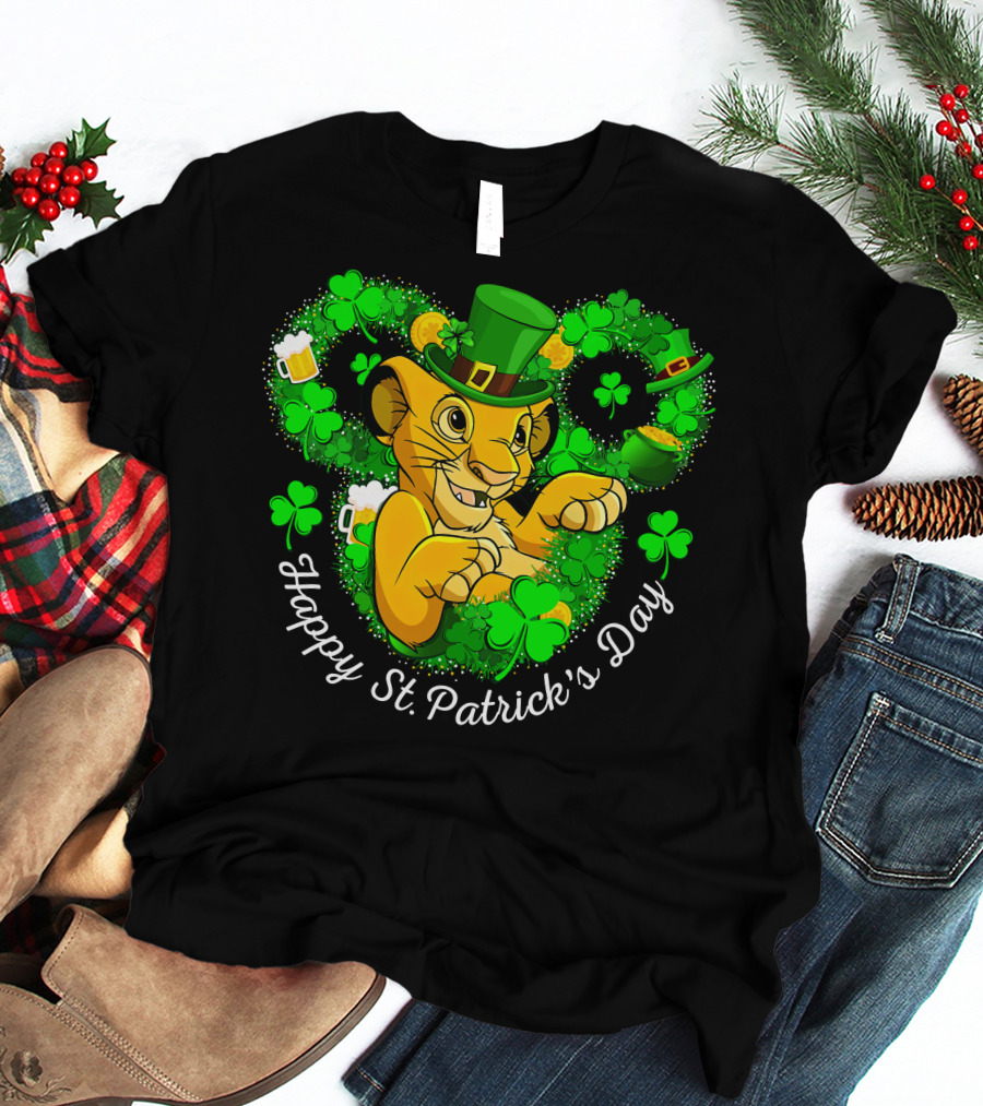 Happy St. Patrick's Day Simba With Clover And Hat T-Shirt
