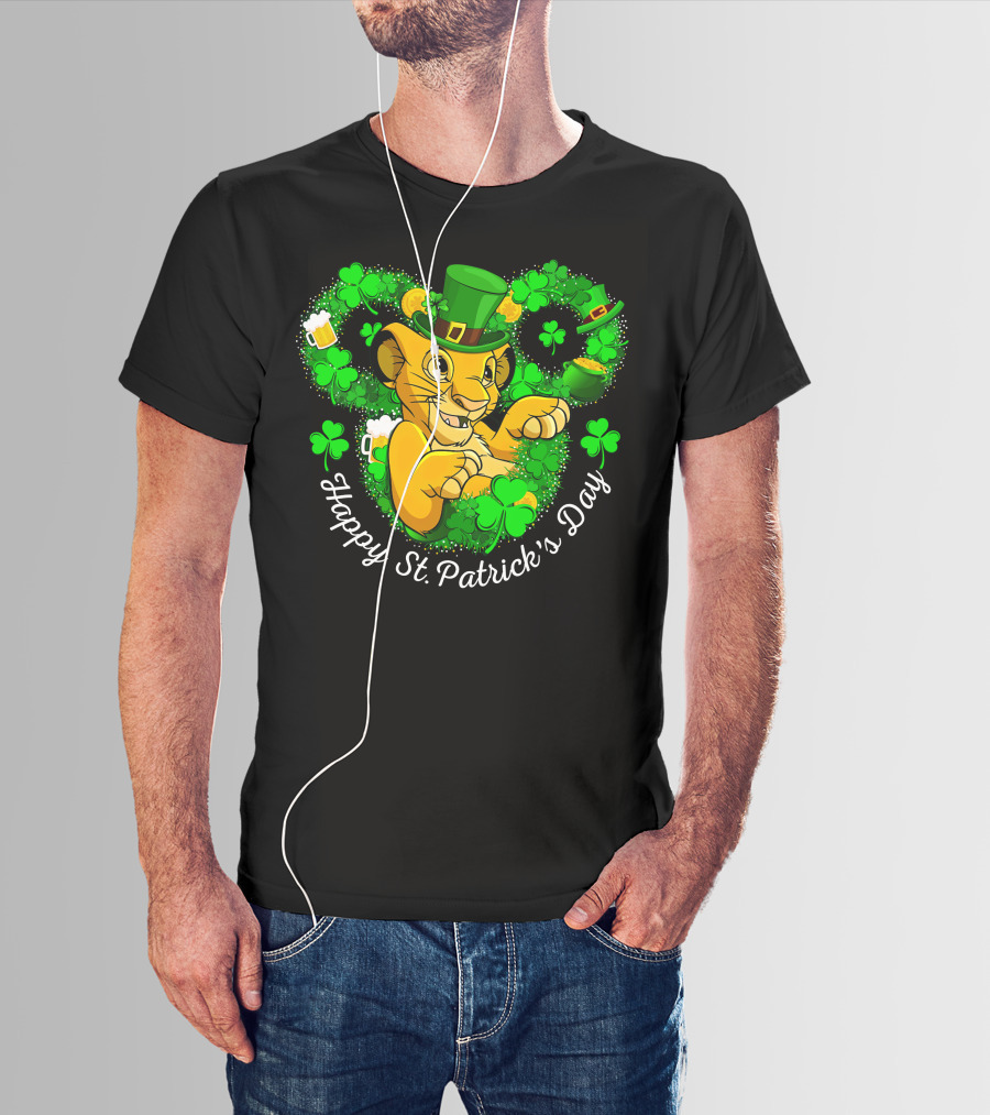 Happy St. Patrick's Day Simba With Clover And Hat T-Shirt