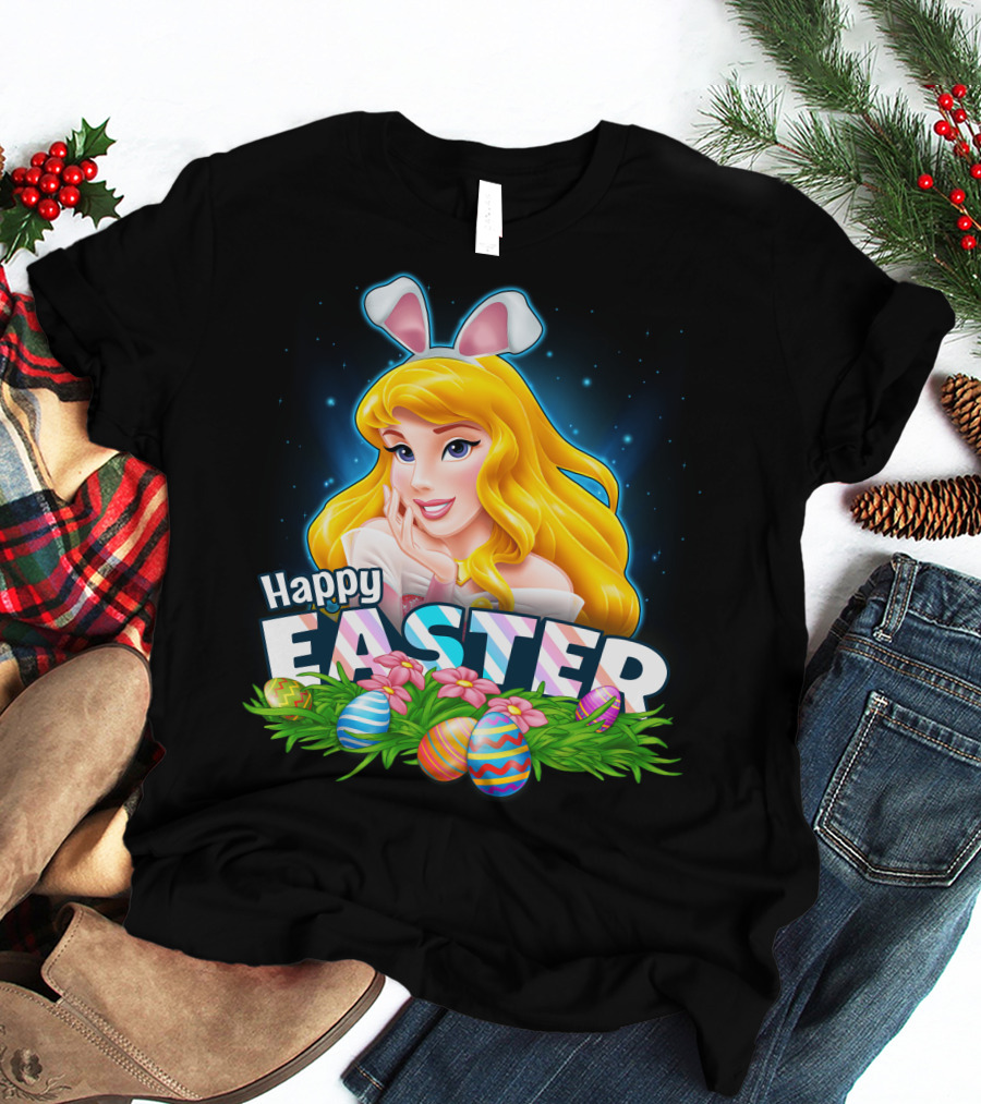 Happy Easter Aurora With Bunny Ears And Colorful Eggs T-Shirt