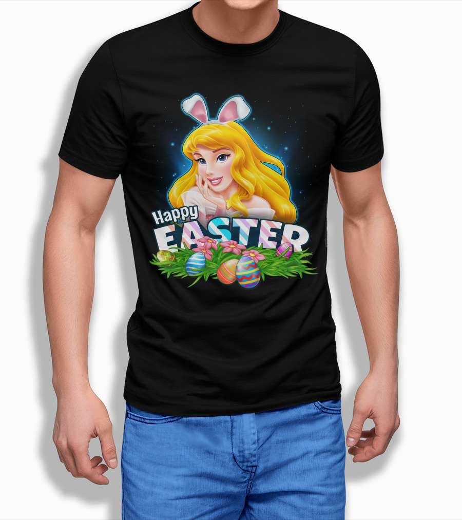 Happy Easter Aurora With Bunny Ears And Colorful Eggs T-Shirt
