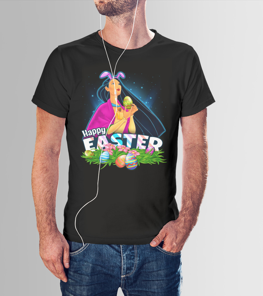 Pocahontas Happy Easter Colorful Eggs And Flowers Scene T-Shirt