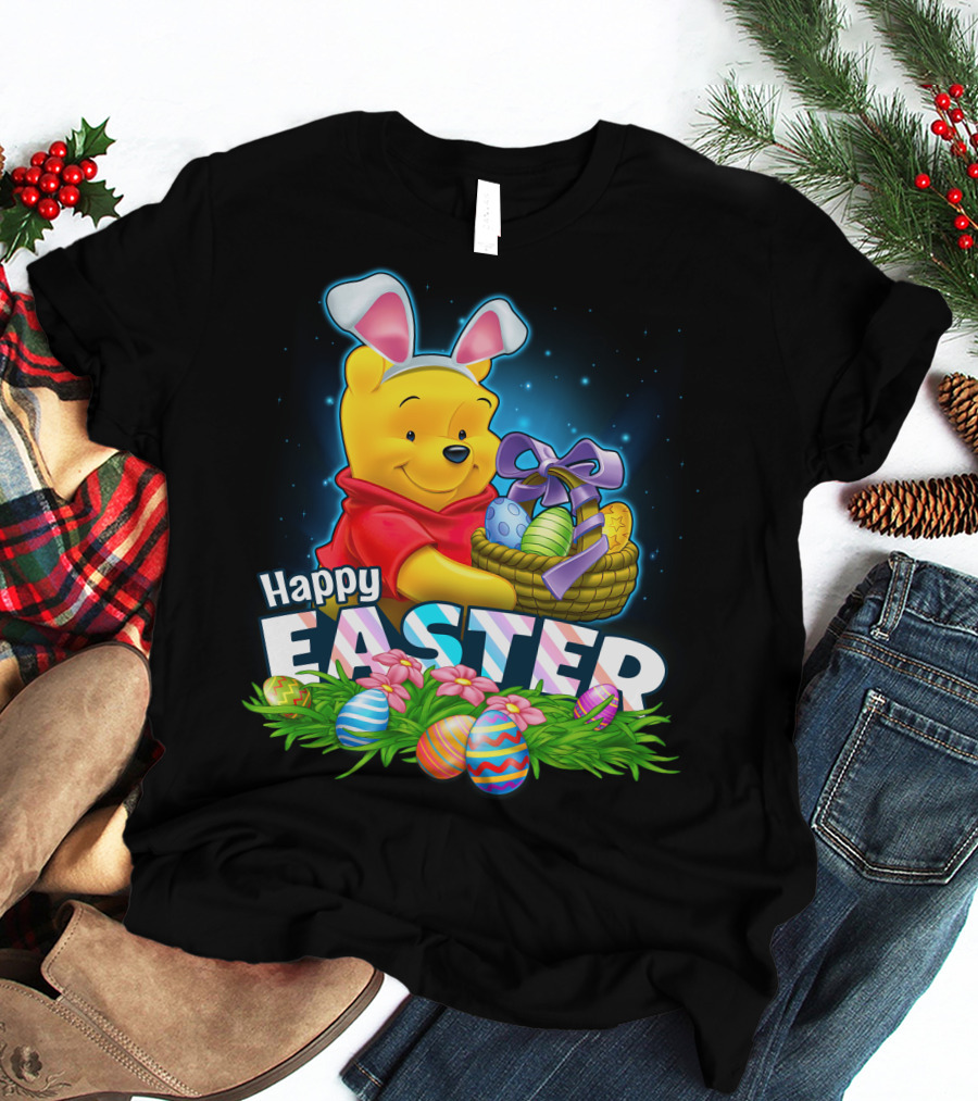 Winnie The Pooh Happy Easter Bunny Ears Basket Eggs T-Shirt