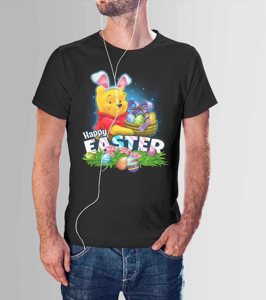 Winnie The Pooh Happy Easter Bunny Ears Basket Eggs T-Shirt