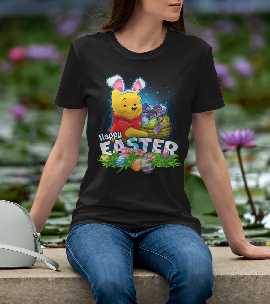 Winnie The Pooh Happy Easter Bunny Ears Basket Eggs T-Shirt