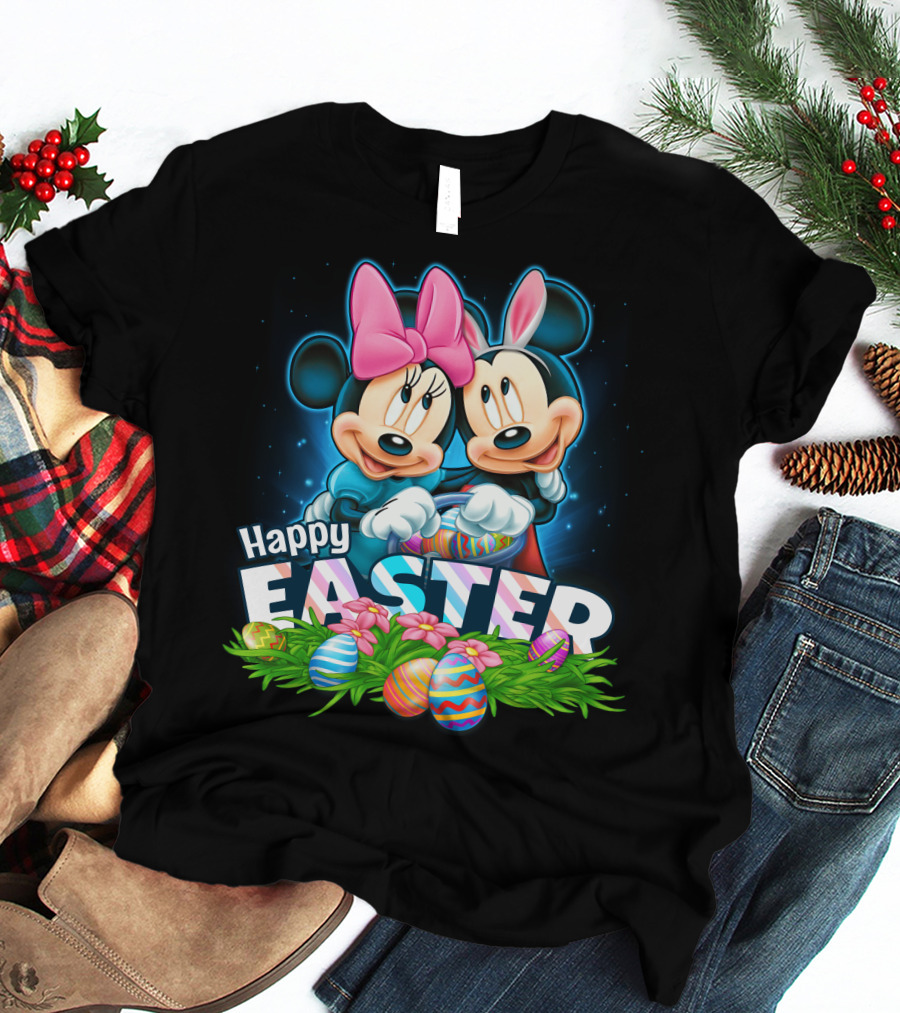 Happy Easter Mickey Minnie Colorful Egg Celebration T-Shirt