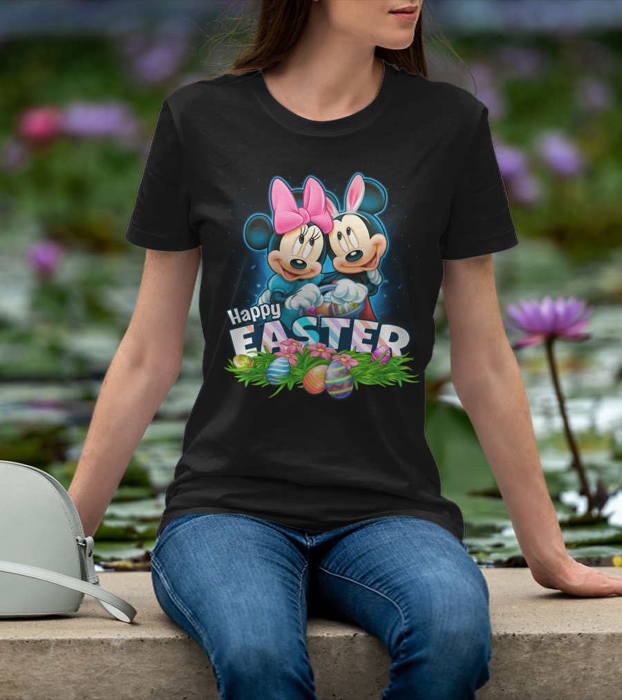 Happy Easter Mickey Minnie Colorful Egg Celebration T-Shirt