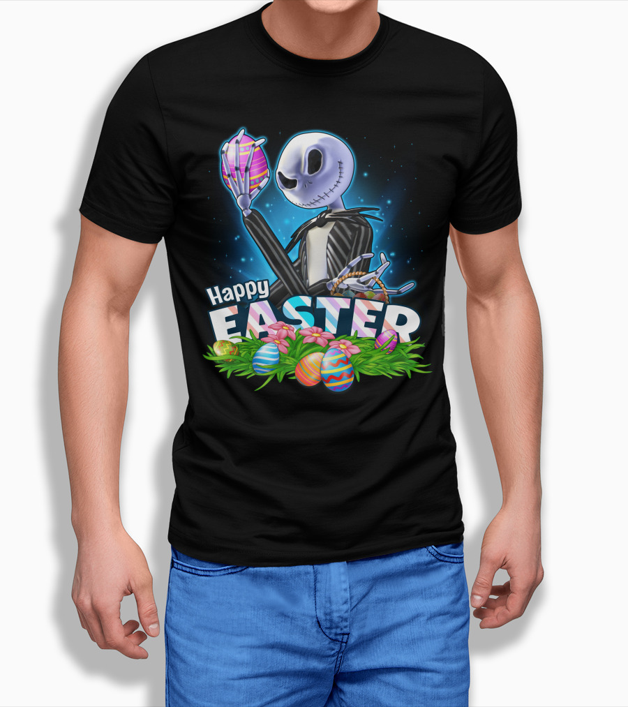 Jack Skellington Happy Easter Eggs And Basket T-Shirt