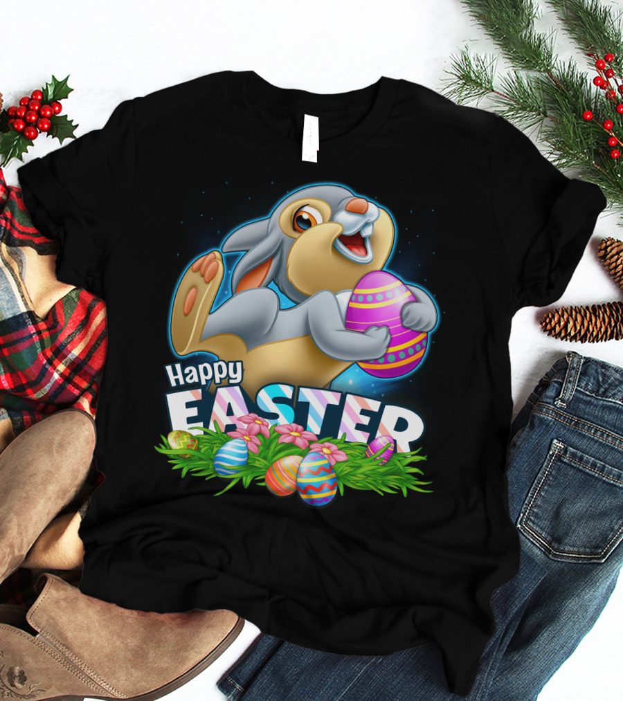 Thumper Happy Easter Colorful Eggs And Flowers T-Shirt
