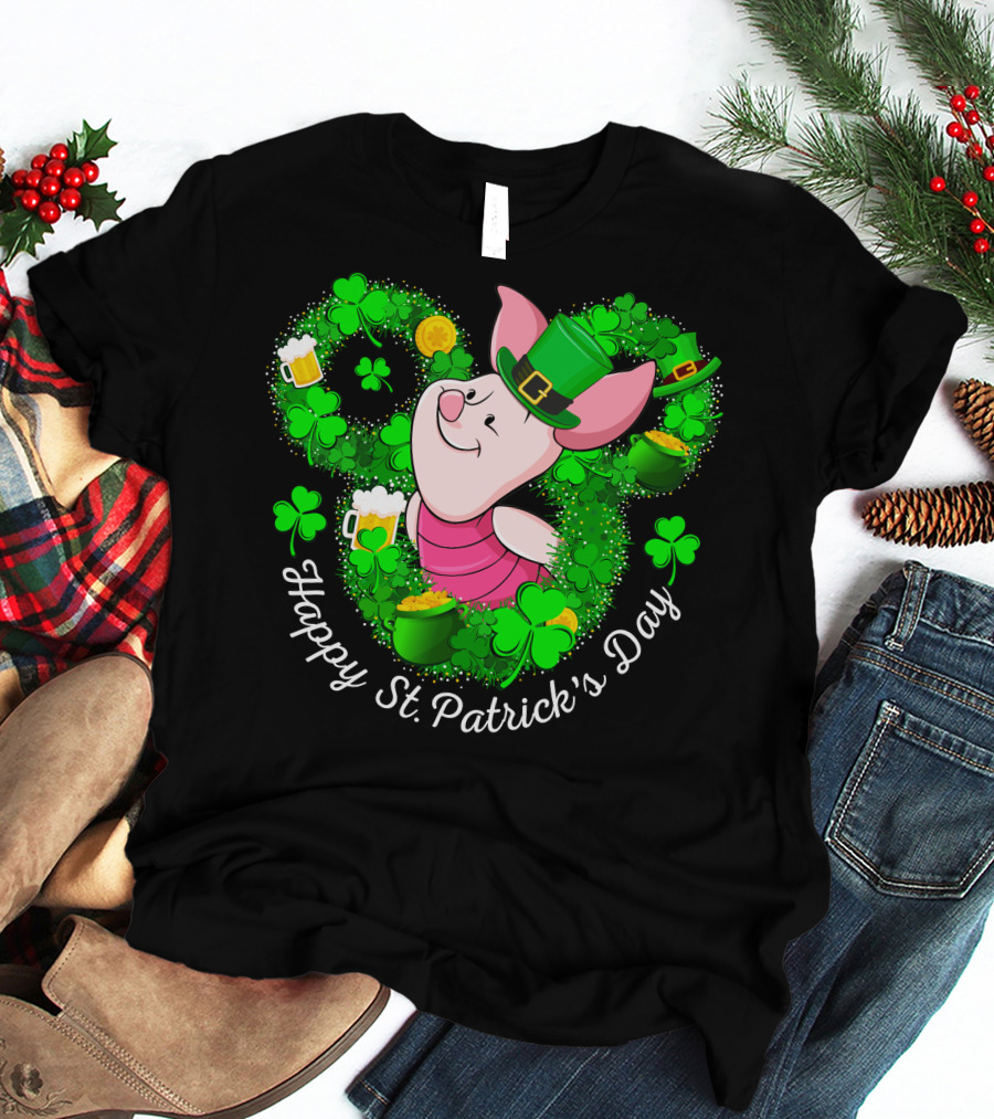 Happy St. Patrick's Day Piglet Shamrocks And Beer T-Shirt