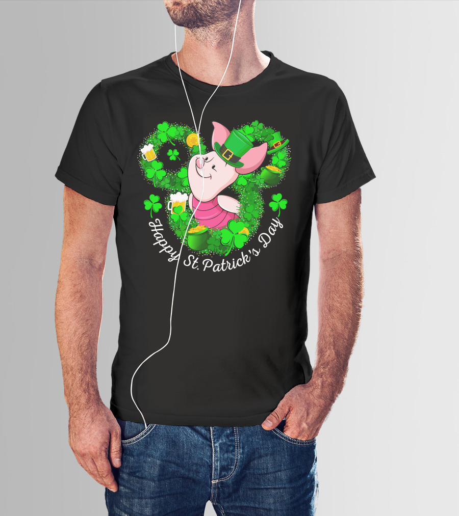 Happy St. Patrick's Day Piglet Shamrocks And Beer T-Shirt