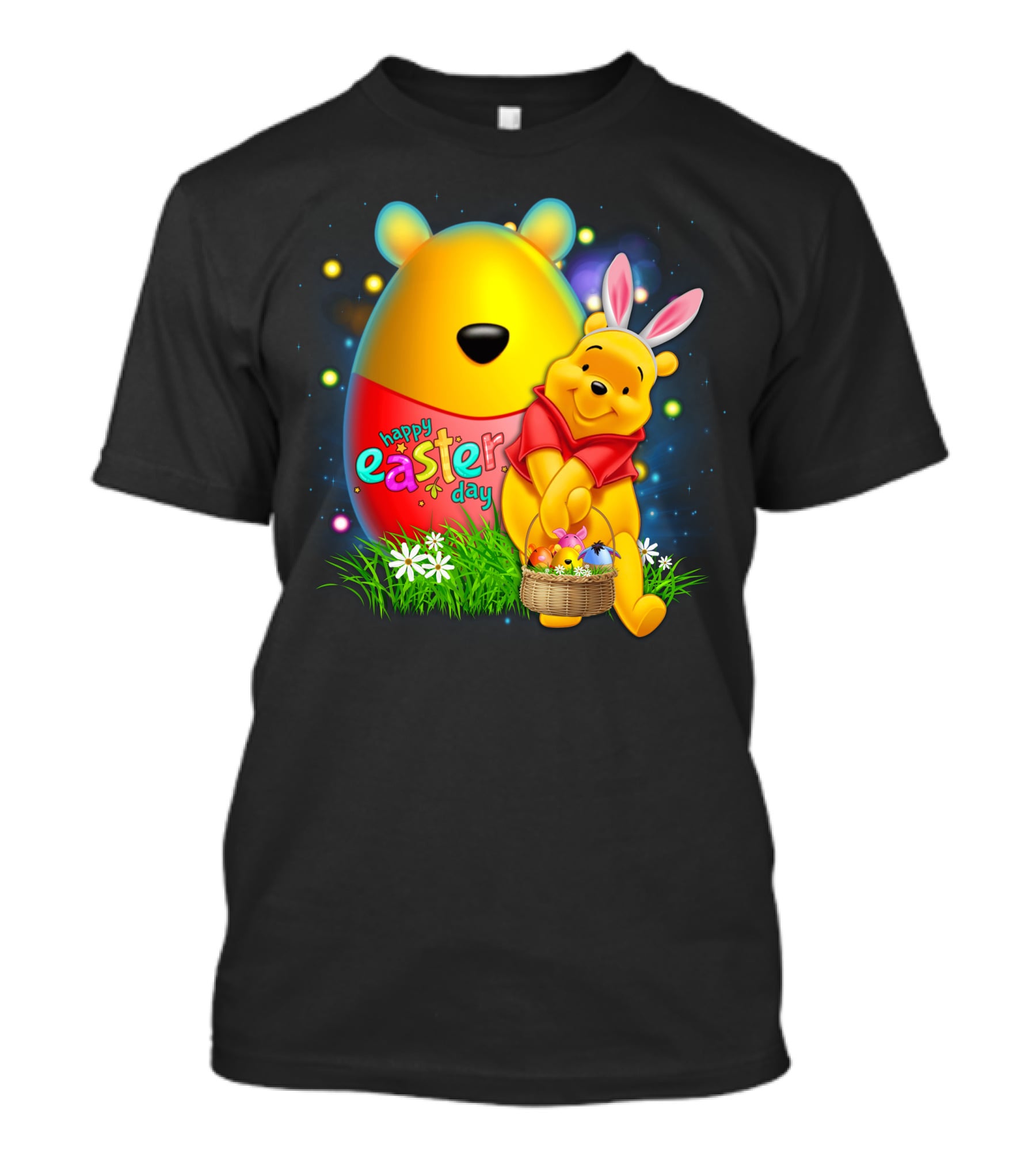 Happy Easter Day Pooh With Basket And Bunny Ears T-Shirt