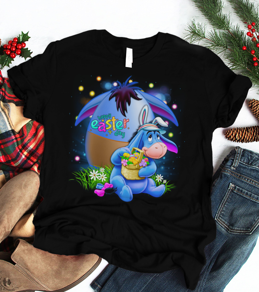 Happy Easter Day Eeyore With Basket And Colorful Egg T-Shirt