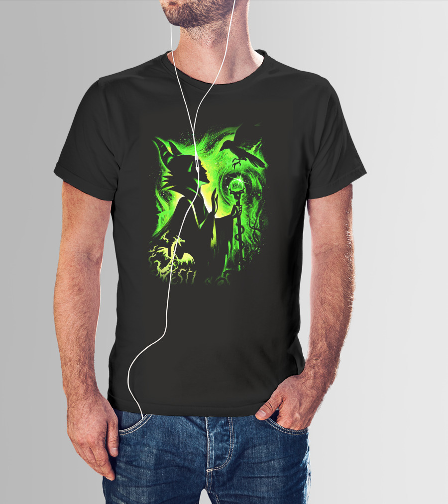 Maleficent 3 Dragon Silhouette And Green Magic Staff Scene T-Shirt