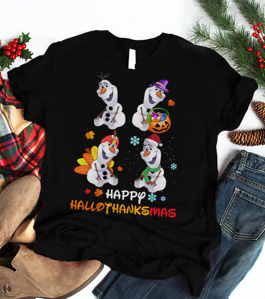 Happy Hallothanksmas Olaf Halloween Thanksgiving Christmas T-Shirt