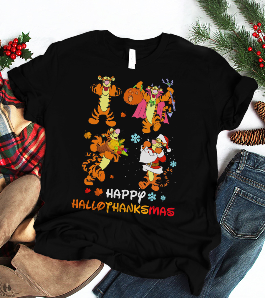 Tigger Happy Hallothanksmas Holiday Seasons Celebration T-Shirt