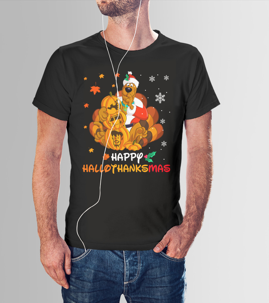 Happy Hallothanksmas Scooby-Doo Pumpkin Santa Hat T-Shirt