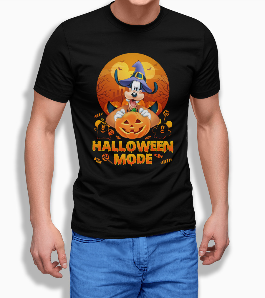 Goofy Halloween Mode Pumpkin Magic Hat Candy Spirits Sunset Bats T-Shirt