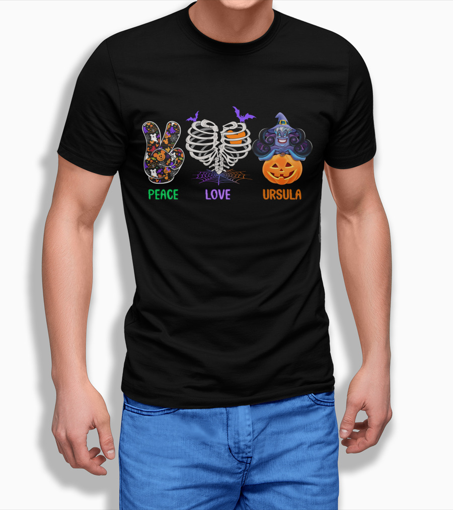 Peace Love Ursula Halloween Pumpkin Bat Skeleton T-Shirt
