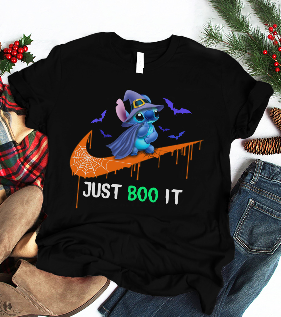 Just Boo It Halloween Stitch Witch Bat Nike Swoosh T-Shirt