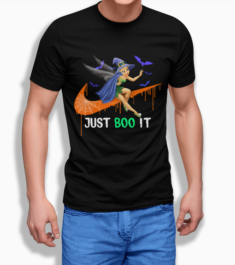 Just Boo It Tinker Bell Witch Halloween Bats Spiderweb T-Shirt