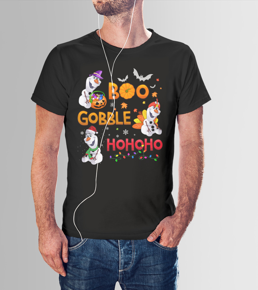 Boo Gobble Hohoho Olaf Halloween Thanksgiving Christmas T-Shirt