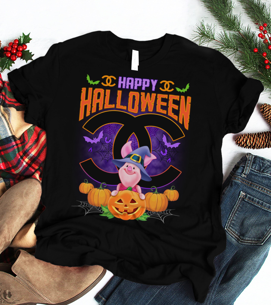 Happy Halloween Piglet With Pumpkins And Cc T-Shirt