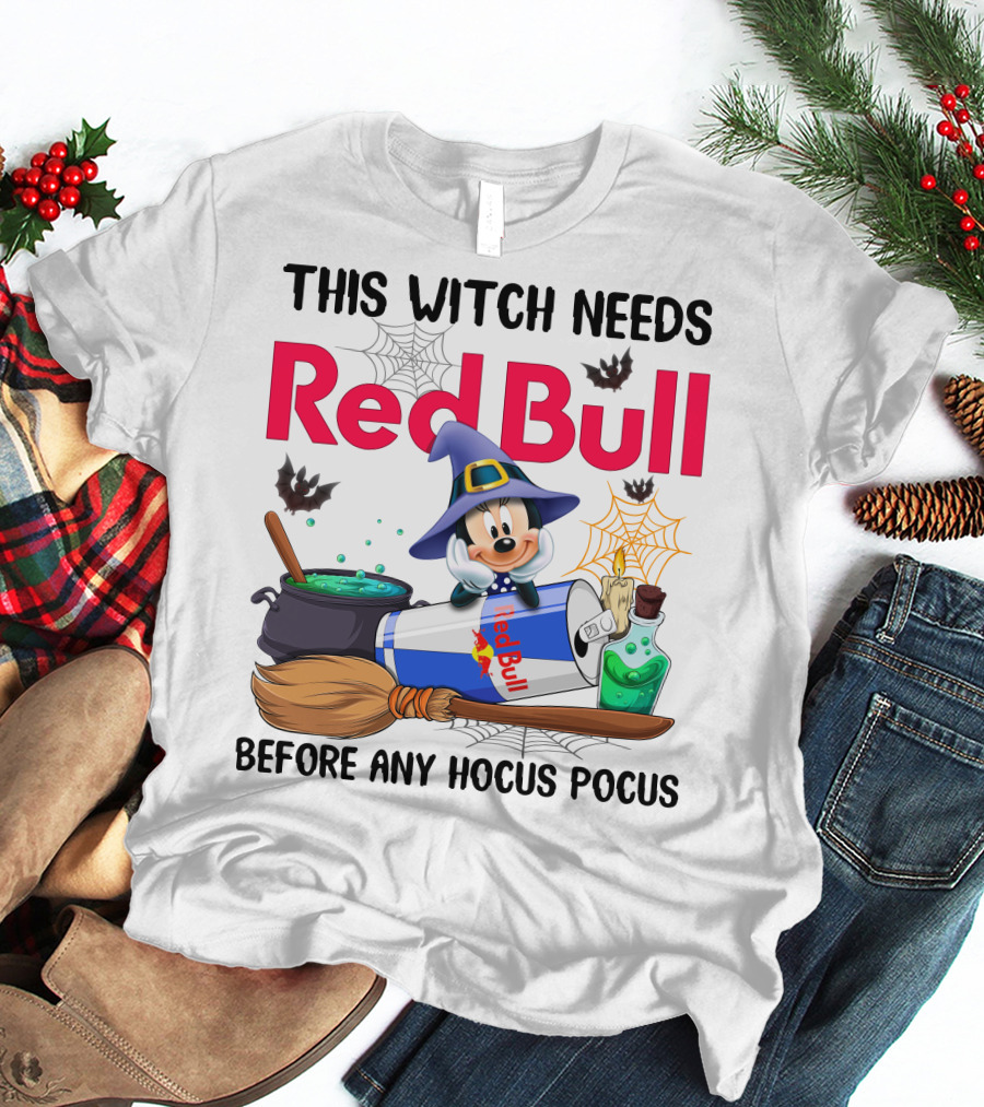 This Witch Needs Red Bull Before Any Hocus Pocus Minnie Mouse Halloween T-Shirt