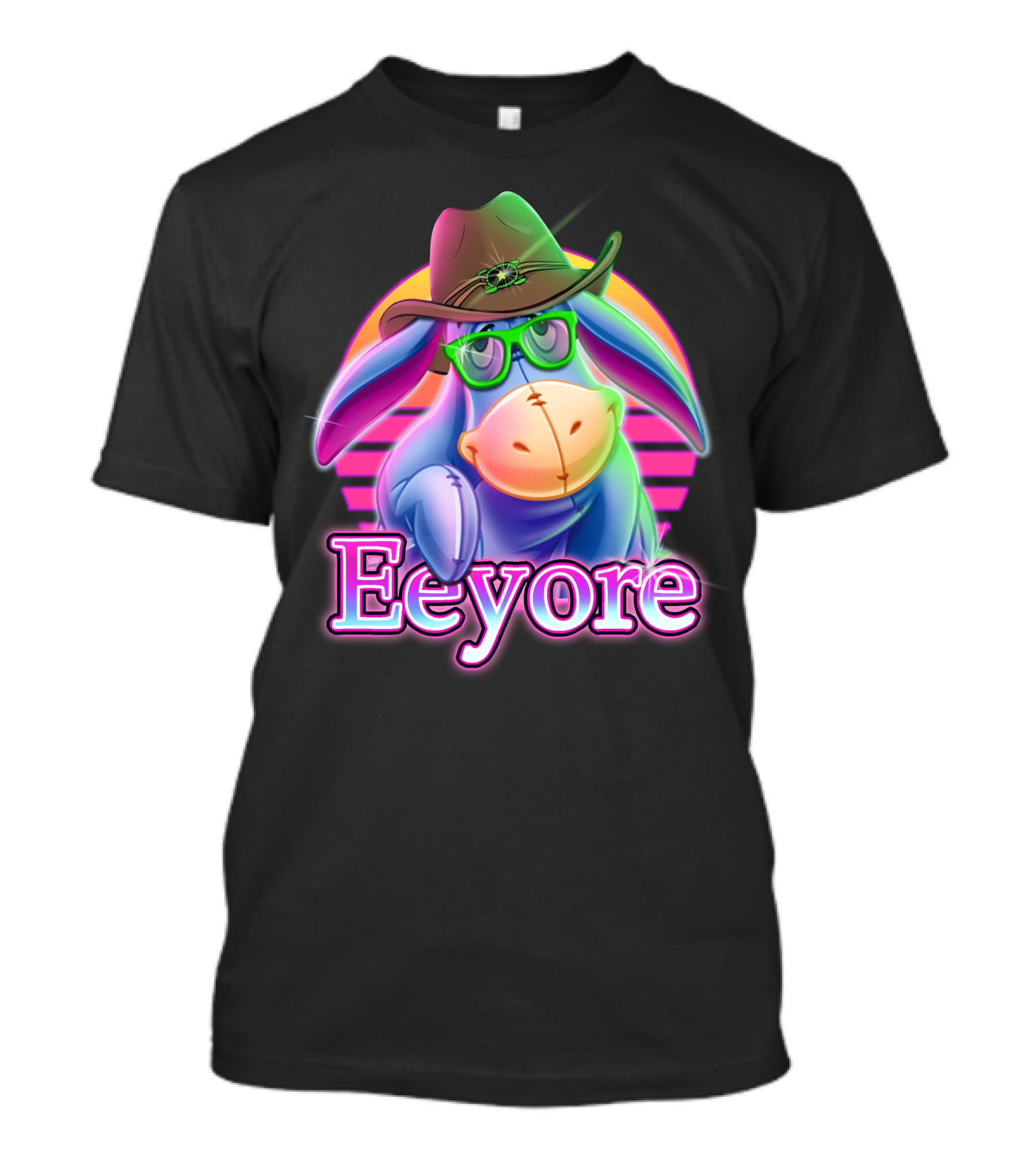 Eeyore Retro Neon Cowboy Hat And Glasses T-Shirt