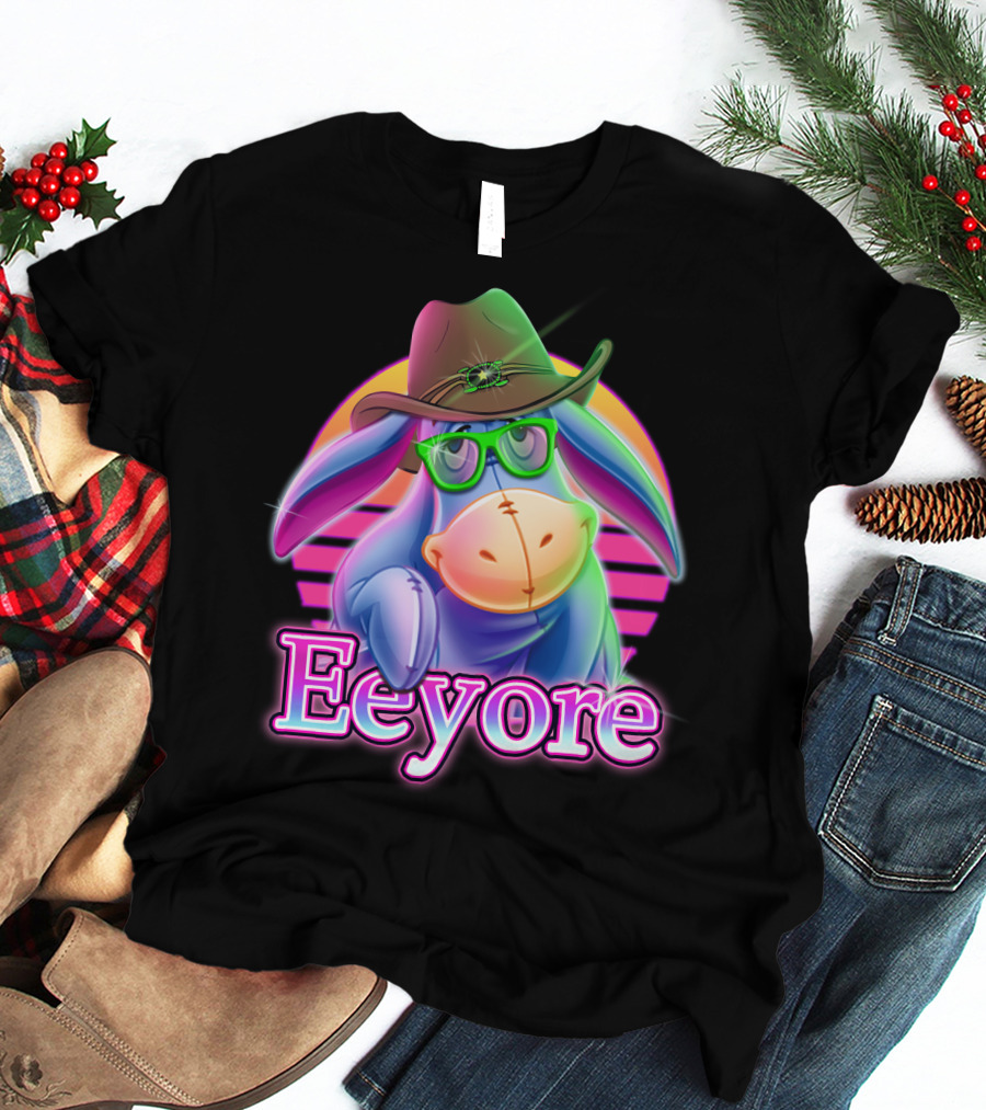 Eeyore Retro Neon Cowboy Hat And Glasses T-Shirt