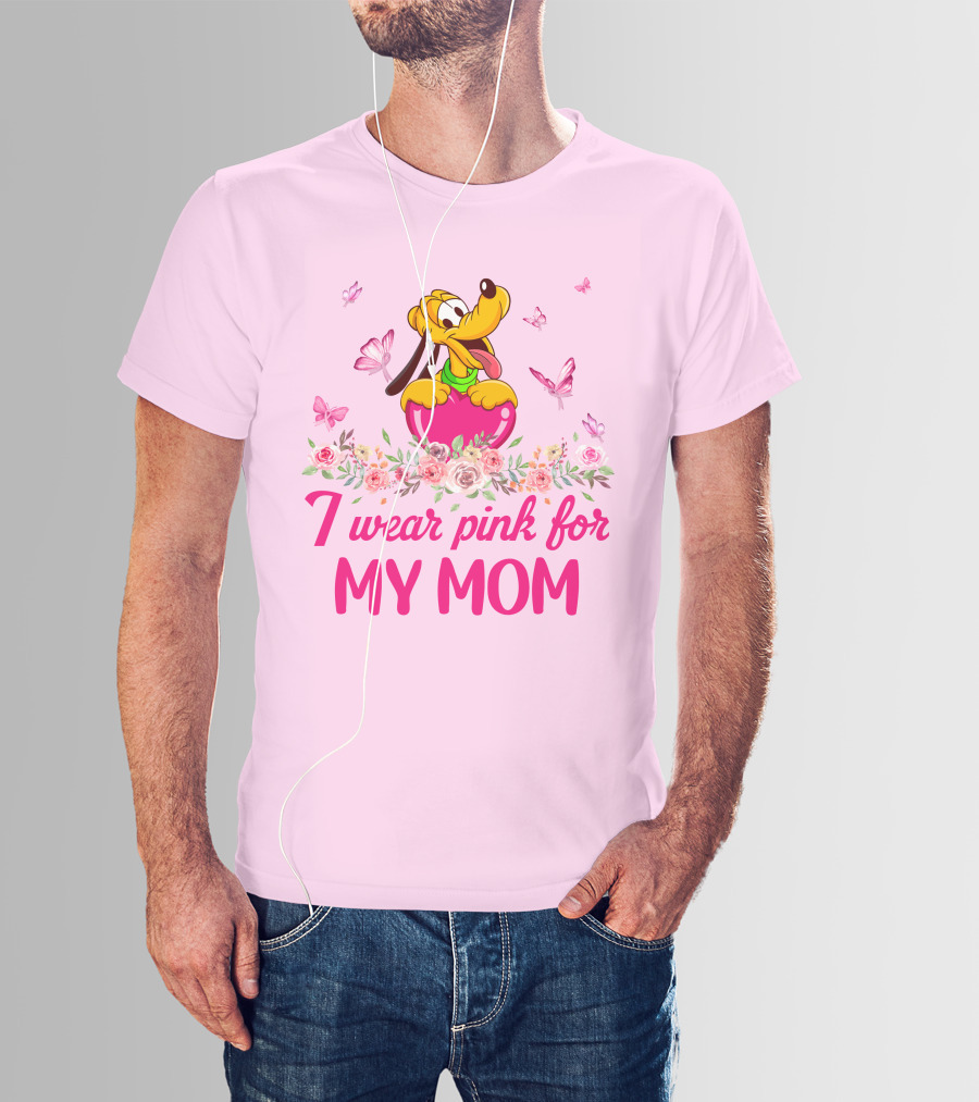 I Wear Pink For My Mom Pluto Floral Butterflies T-Shirt