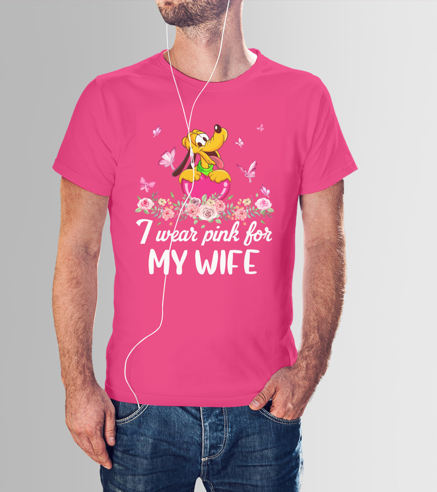 I Wear Pink For My Wife Pluto Butterfly And Floral T-Shirt