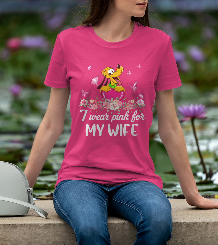 I Wear Pink For My Wife Pluto Butterfly And Floral T-Shirt