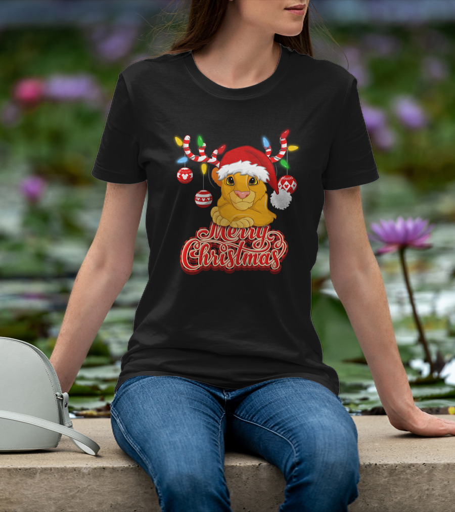 Simba Merry Christmas Santa Hat And Reindeer Antlers T-Shirt