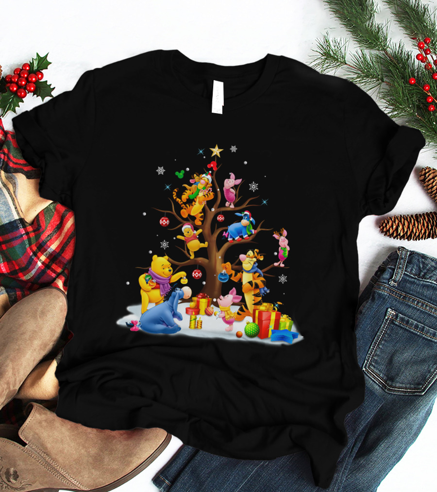 Winnie The Pooh Christmas Tree Celebration With Tigger Piglet And Eeyore T-Shirt