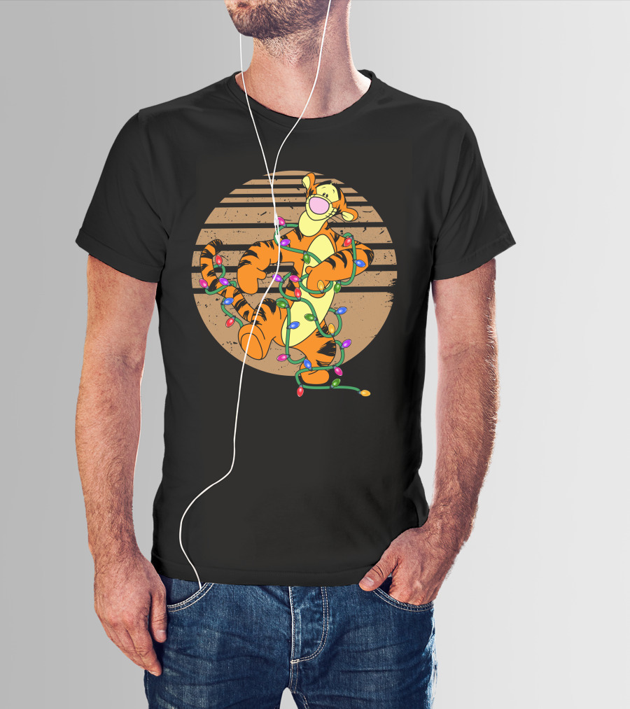 Tigger Wrapped In Christmas Lights Circle T-Shirt
