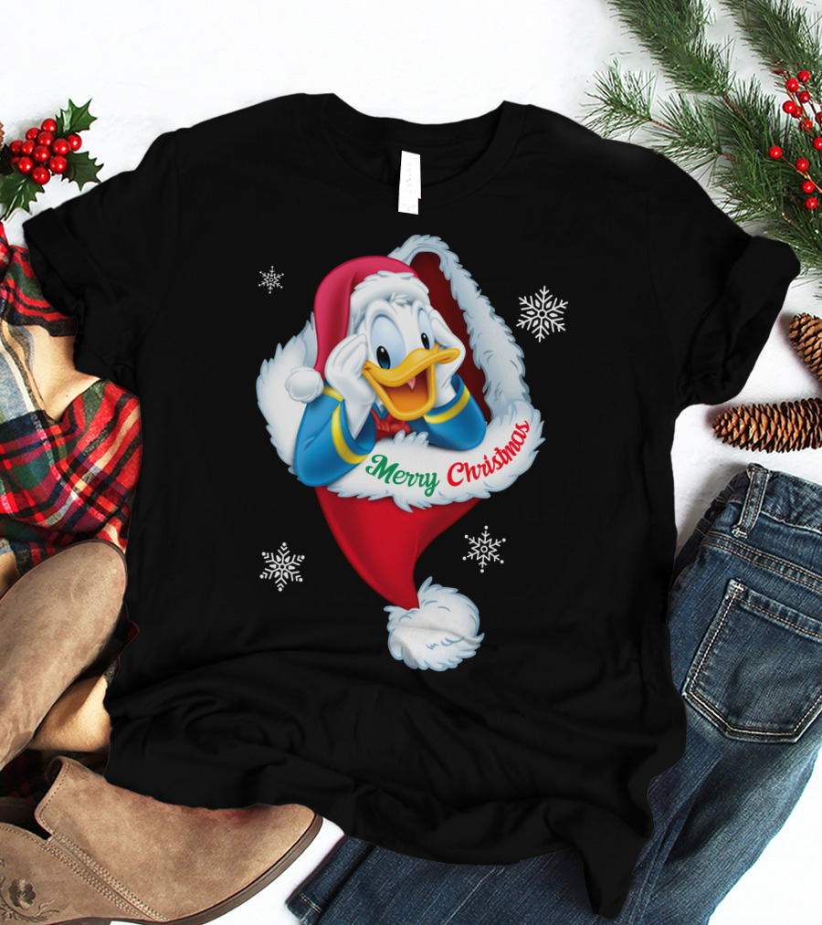 Donald Merry Christmas Snowflakes Santa Hat T-Shirt
