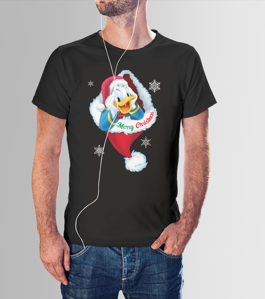 Donald Merry Christmas Snowflakes Santa Hat T-Shirt