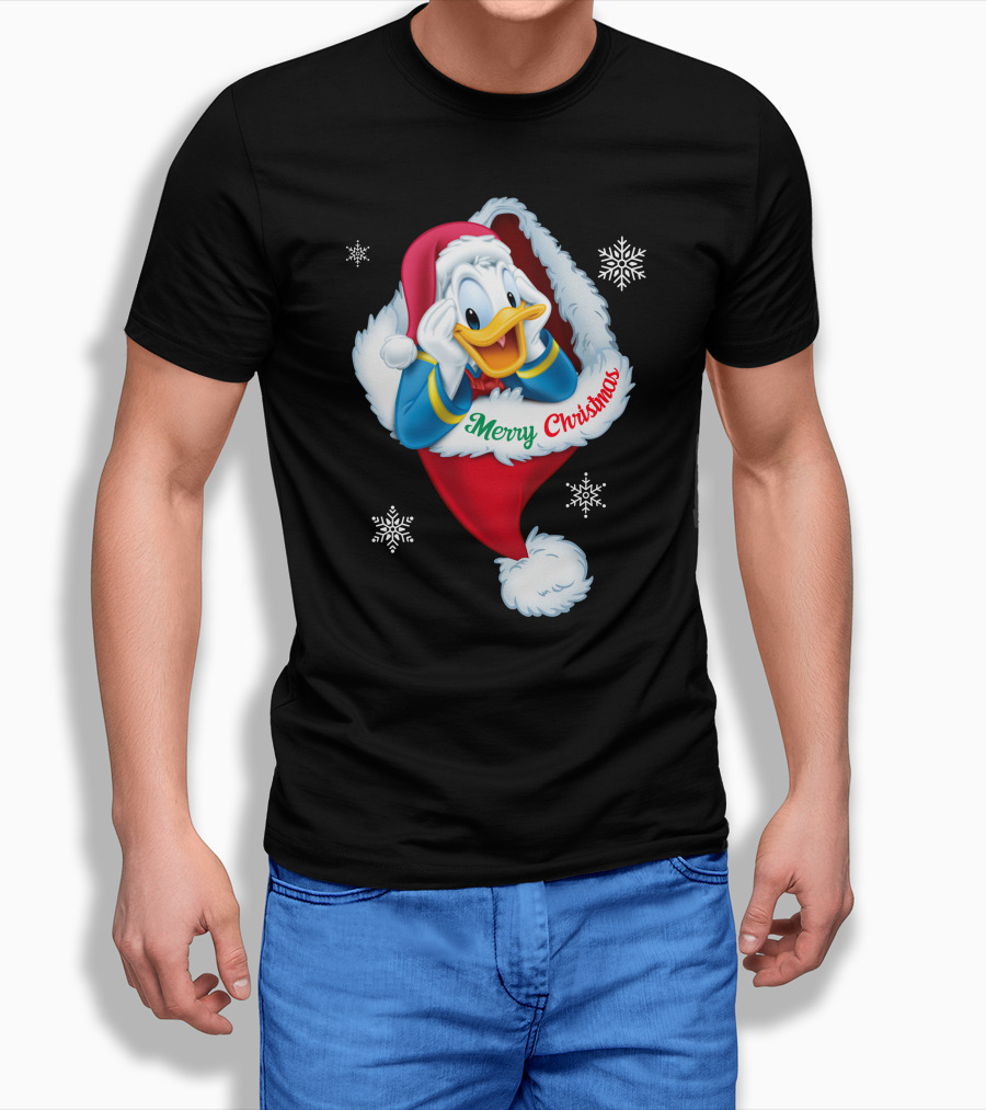 Donald Merry Christmas Snowflakes Santa Hat T-Shirt