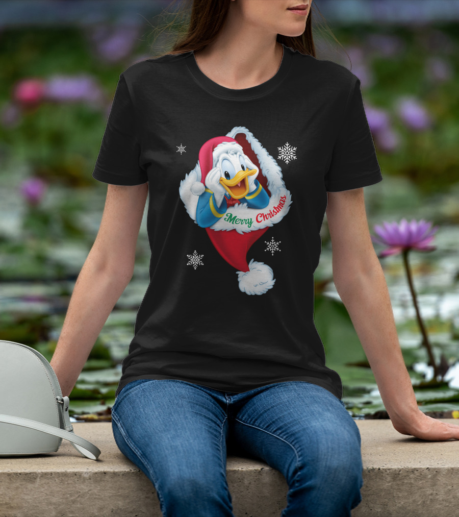 Donald Merry Christmas Snowflakes Santa Hat T-Shirt