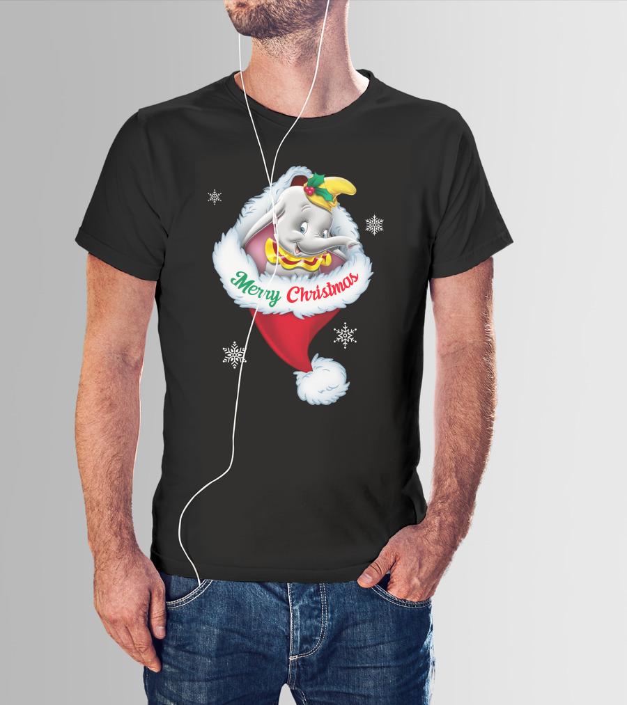 Dumbo Merry Christmas Santa Hat Snowflakes T-Shirt