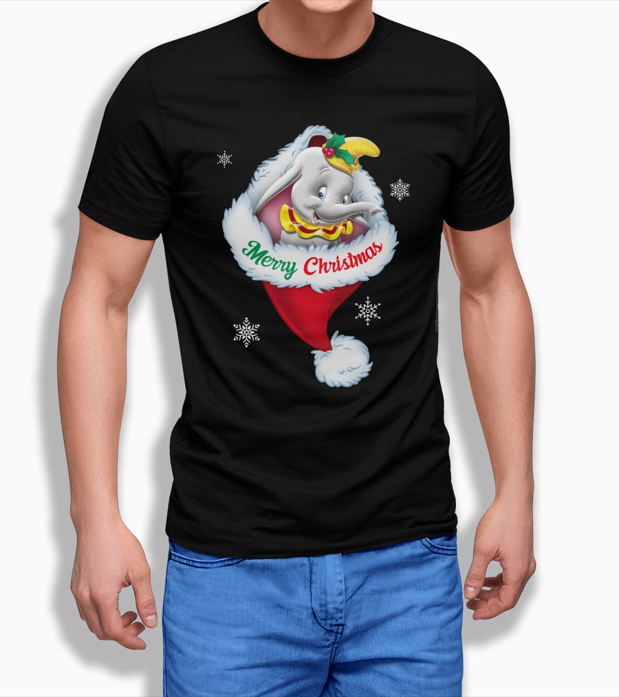Dumbo Merry Christmas Santa Hat Snowflakes T-Shirt