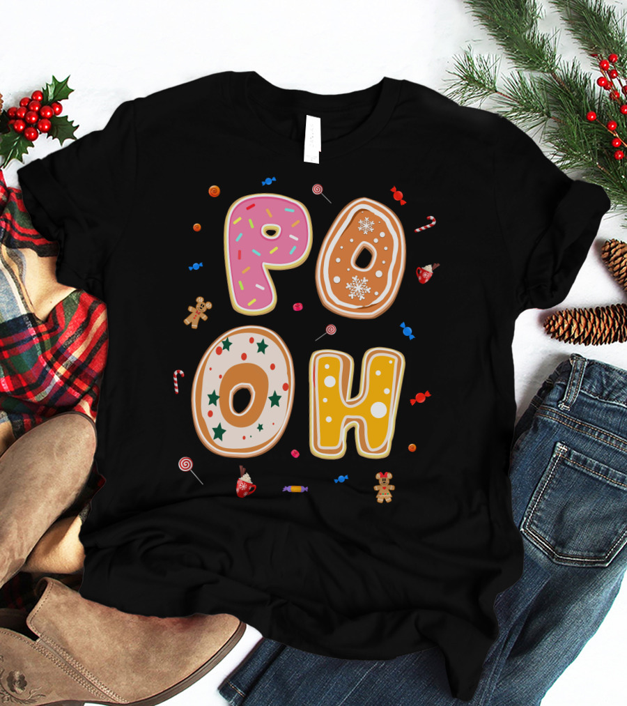Pooh Christmas Gingerbread Candy Cane Cookies T-Shirt