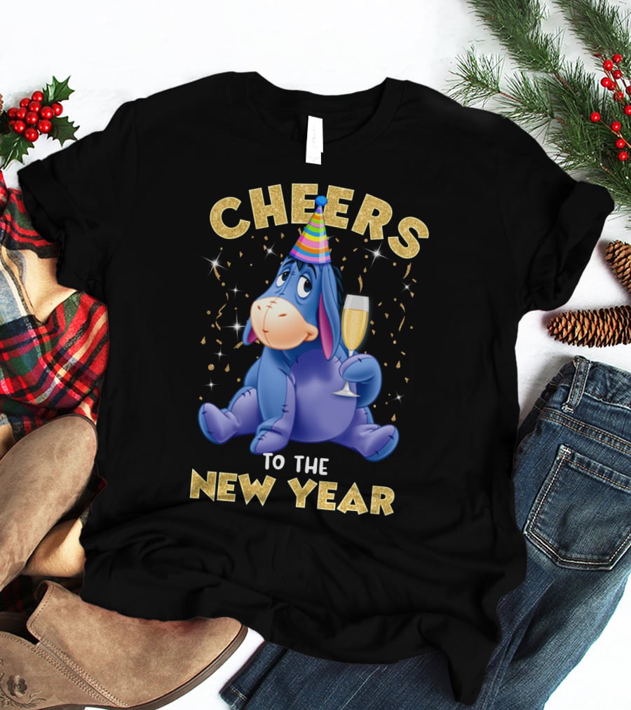 Cheers To The New Year Eeyore Party Hat Champagne Confetti Celebration T-Shirt